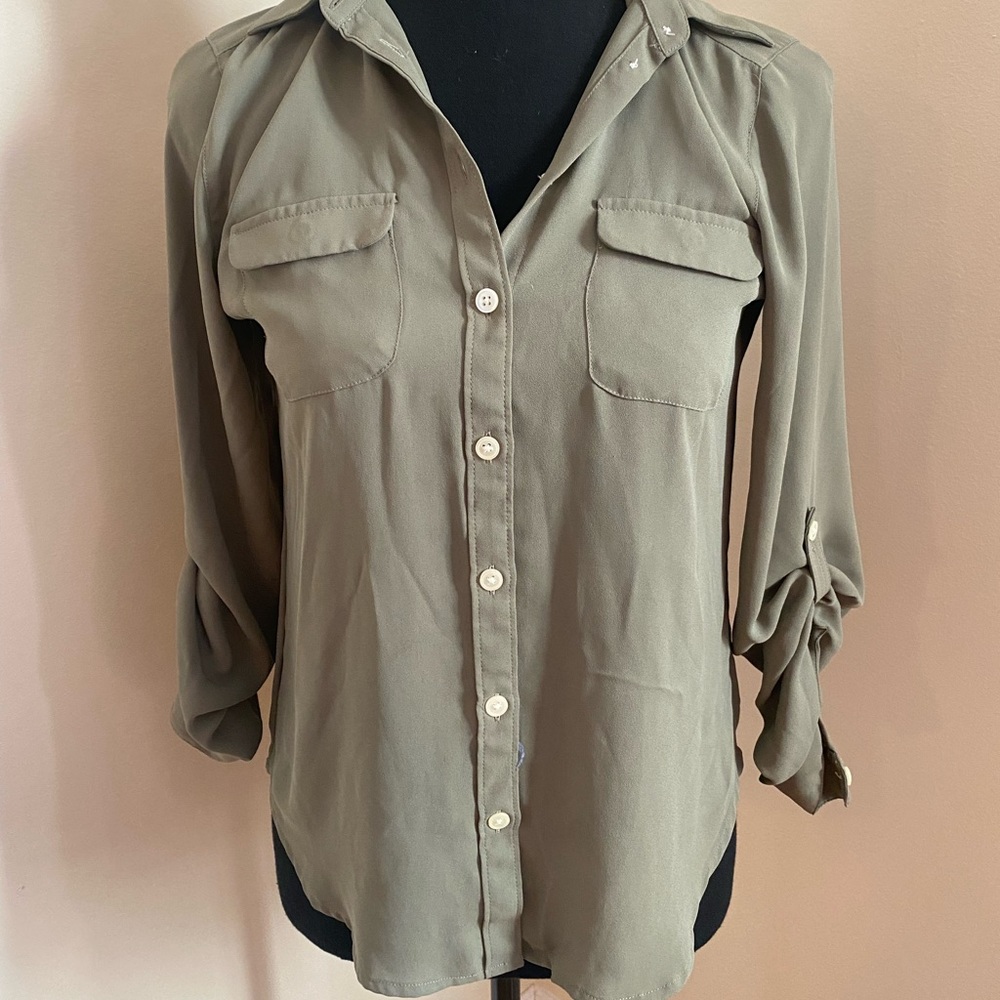 Loft green button down blouse